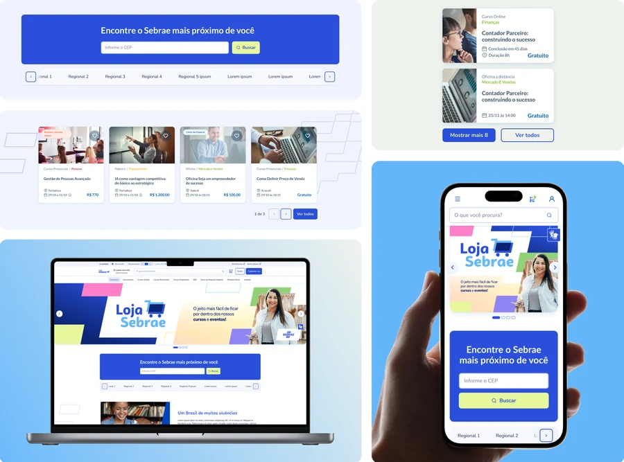 Telas da Loja Sebrae em desktop e mobile